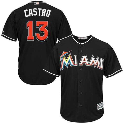 Marlins #13 Starlin Castro Black Cool Base Stitched Youth MLB Jersey - Click Image to Close